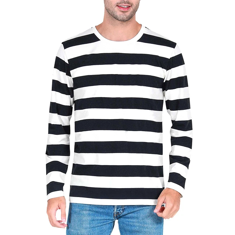 Men'S Fashion T Shirts - Contraststreep 3D-print Heren T-shirt met lange