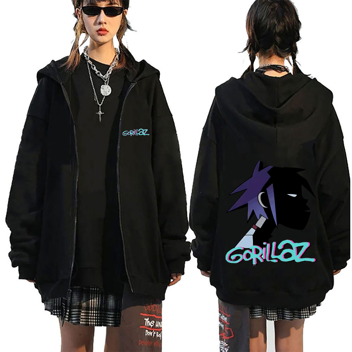 Rockband Gorillaz Face Graphic - Mens Fashion Zip Up Hoodies recensie en prijs